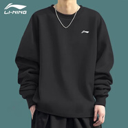 李寧衛(wèi)衣男士春秋季圓領(lǐng)長袖上衣保暖打底衫寬松休閑跑步健身運(yùn)動外套 黑色-小標(biāo)【加絨保暖】 2XL /185 (170-185斤)