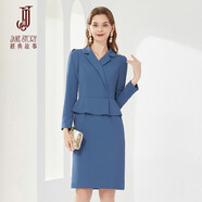 經(jīng)典故事（JANE STORY）春秋職業(yè)西裝連衣裙女新款洋氣正裝OL氣質(zhì)設計感高端假兩件西服裙 M03灰藍色 XL