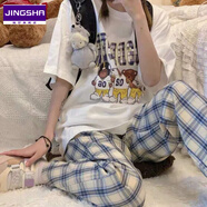 鏡莎t恤女新款衣服女小個子學(xué)生夏天穿搭顯高初中高中學(xué)生休閑褲套裝 小熊款 均碼