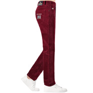 布魯斯鯊魚(yú) BRUCE & SHARK休閑褲男冬季加厚燈芯絨平絨長(cháng)褲子男士大碼刺繡直筒褲 酒紅 厚款 33 腰圍2.55尺(85厘米)