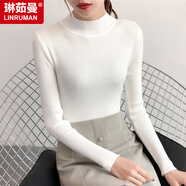琳茹曼秋冬半高領打底衫女洋氣針織衫中領內搭秋冬修身毛衣 白色 均碼