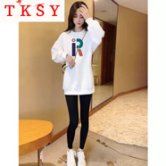 TKSY搭配鯊魚褲的上衣包臀中長款衛(wèi)衣打底衫女秋冬遮屁股內(nèi)搭長袖T恤 白色(彩色R字母)【春秋/款】 M 101-112斤