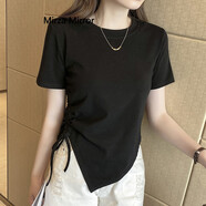 Mirza Mirror女士短袖2024年夏季新款t恤女修身不規則短款上衣設計感小眾 黑色 均碼