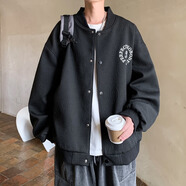 普戈斯（PUGESI）棒球服男外套春秋季胖子加大碼新款潮流寬松百搭拼色圓領(lǐng)夾克 J836黑色 常規 無(wú)帽款 5XL