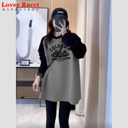 LOVER RUCCI搭配鯊魚(yú)褲的上衣秋季寬松時(shí)尚衛(wèi)衣中長(zhǎng)款長(zhǎng)袖T恤女遮屁股打底衫 城堡-灰色【加 絨】 M