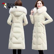 啄木鳥(niǎo)羽絨棉服女2025新款韓版棉襖顯瘦加厚長(cháng)款過(guò)膝棉衣外套冬 米白色 2XL 115斤-130斤