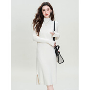 瀾芝秋冬裙半高領(lǐng)打底毛衣裙冷淡風(fēng)長(cháng)袖針織連衣裙女ZL927 米白 均碼 