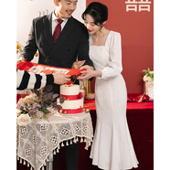 粟茝訂婚衣服女平常可穿領(lǐng)證登記照小個(gè)子訂婚連衣裙高級(jí)感秋冬季長(zhǎng)裙 白色長(zhǎng)袖(HTXA1165) L