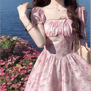 歐若婷雅新款連衣裙女裝在逃公主蓬蓬裙小個(gè)子茶歇法式雪紡碎花裙子夏天 9530連衣裙 S