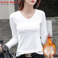 LOVER RUCCI黑色V領(lǐng)修身打底衫女2025新款雞心領(lǐng)長(cháng)袖T恤秋冬純棉洋氣內搭上衣 白色V 領(lǐng)加絨 S 84斤以下的MM推薦拍這個(gè)碼