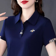 昇域中年女士短袖t恤女夏裝新款品牌時尚洋氣時尚高端polo衫薄款半袖 XH6608寶藍 XL （適合110-119斤）