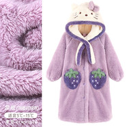 Hello Kitty女童睡袍珊瑚絨睡衣兒童秋冬法蘭絨加厚親子造型浴袍家居服 紫色513246 120CM適合身高115-125