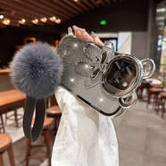 埠帝手機殼短掛繩可拆卸秋冬毛絨手繩狐貍毛球電話(huà)手腕帶吊墜鑰匙扣防丟掛件秋冬包包配飾 毛球腕帶掛繩【深灰色】閃粉卡蝴蝶結翻蓋小熊電鍍殼