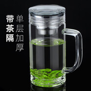 WoLong臥龍玻璃杯加厚單層水杯把手杯茶水分離泡茶不燙手大容量杯耐高溫 弧頂透明蓋 500ml 單層帶濾網(wǎng) 把手杯