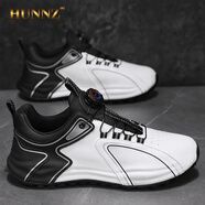HUNNZ品牌羽毛球鞋男士旋轉(zhuǎn)紐扣防滑減震乒乓球鞋2024新款運動鞋 白黑色 40
