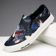 波佐斯（POEZONIS）男鞋一腳蹬樂(lè )福鞋春季帆布鞋男士韓版潮流懶人休閑夏季透氣板鞋 黑色11968 41