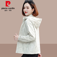 皮爾卡丹（pierre cardin）高檔白色短款春秋外套女25年新款小個(gè)子休閑寬松女士連帽夾克上衣 米色 2XL (推薦125-140斤)