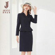 經(jīng)典故事（JANE STORY）春秋職業(yè)西裝連衣裙女新款洋氣正裝OL氣質(zhì)設計感高端假兩件西服裙 M05深藍色 M