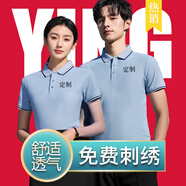 群英匯聚工衣定制t恤polo工作服短袖定做訂做文化廣告衫印字logo聚會(huì)畢業(yè) 天藍(lán) 3XL