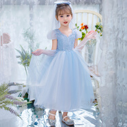 蓓然美（BeiRanMay）艾莎公主裙夏秋2025連衣裙女童愛(ài)莎公主裙生日兒童禮物網(wǎng)紗禮服裙 藍色公主裙 120 （參考身高：107-117CM）