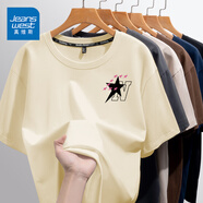 真維斯（Jeanswest）t恤男女純棉夏季新款短袖上衣服男裝情侶寬松休閑青少年潮流半袖 杏色 閃亮星星黑_K M