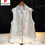 皮爾卡丹2025年春季新款中式國潮風(fēng)馬甲女復古國民族風(fēng)馬夾釘珠坎肩上衣 淺湖藍馬甲  M 【建議80-100斤】