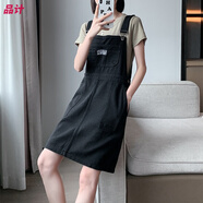 品計小個(gè)子牛仔背帶裙女時(shí)尚寬松減齡女夏季高腰顯瘦百搭白色短款 黑色  S 建議80至98斤