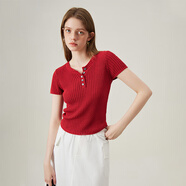 范思藍恩紅色旺中女針織衫2024夏季新款輕薄透氣外穿小打底衫 紅色 XS