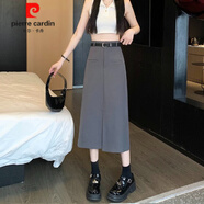 皮爾卡丹西裝半身裙女神范夏季2024年新款中長款高腰a字開叉一步包臀裙子 灰色 L