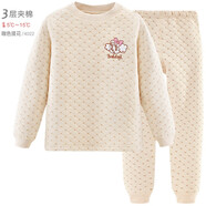 巴布豆兒童保暖內(nèi)衣套裝加絨加厚男童秋衣秋褲全棉女童寶寶秋冬裝 3層夾棉 女款 4022 咖色提花 110cm參考身高105-115