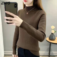 ZHIO加絨毛衣女加厚2025秋冬新款修身顯瘦半高領保暖上衣打底針織衫 咖啡[常規(guī)款] S 建議(80-90斤)