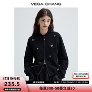 VEGA CHANG毛針織衫女2025年春秋季新款古銅吊墜寬松立領(lǐng)黑色毛衣 氣質(zhì)黑 S