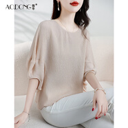 傲冬（AODOnG）新款高級真絲上衣女桑蠶絲T恤圓領(lǐng)寬松甜美半袖提花小衫休閑夏季 粉色 XL（建議120斤以?xún)龋?
                                         title=