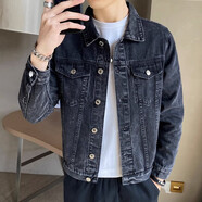 真維斯（Jeanswest）牛仔外套男士春夏新款復(fù)古韓版夾克男裝休閑時(shí)尚潮流牛仔上衣服 950-黑灰色 L