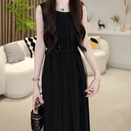 半苑  MIENYOERW連衣裙露出法式高個(gè)子氣質(zhì)飄逸流光背心長(cháng)裙新款顯瘦無(wú)袖仙女網(wǎng)紗 黑色110CM中長(cháng)款 M 110-125斤