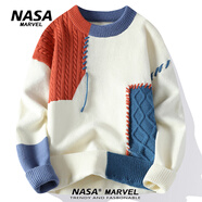 NASA MARVEL毛衣男秋冬新款加絨加厚潮流保暖寬松針織衫休閑百搭青少年打底衫 橙色 4XL （建議170-185斤）