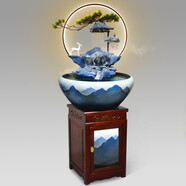牧溪源 2024新款中式景德鎮陶瓷魚(yú)缸循環(huán)流水擺件客廳辦公室風(fēng)水金魚(yú)缸 中號柜式底座 一路發(fā)財