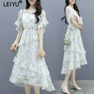 蕾遇LEIYU品牌女裝 碎花雪紡連衣裙女夏季新款韓版時(shí)尚氣質(zhì)收腰顯瘦蛋 花色 蛋糕裙 2XL