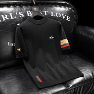 管先生秋冬加厚短袖羊毛衫蜜蜂刺繡針織衫男半袖毛衣時(shí)尚百搭中領(lǐng)打底衫 89026黑色 3XL