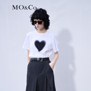 MO&Co.歐根紗立體愛(ài)心圓領(lǐng)短袖寬松純棉小白T恤夏上衣上裝基礎黑白 漂白色-第2批 M 165
