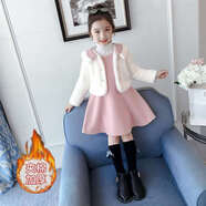 允橘3-14歲小女孩女寶寶冬天穿的女童套裝裙加絨2021新款冬裝韓版兒童 粉色 兩件套 120