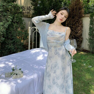 宏資琦連衣裙女裝2025夏季新款氣質(zhì)法式溫柔風(fēng)長裙子夏天碎花吊帶裙套裝 碎花吊帶連衣裙+藍色開衫 M
