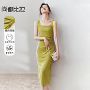 尚都比拉法式高級感連衣裙女秋季赫本風長款氣質(zhì)A字裙抽褶收腰顯瘦背帶裙