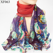 沐湘晴長(cháng)條絲巾新款印花絲巾女士柔軟雪紡紗巾春夏防曬披肩秋冬裝飾圍脖 XF063 紅色