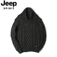 JEEP SPIRIT重磅寬松男士加厚半高領(lǐng)粗線毛衣男麻花針織衫冬季青果領(lǐng)外套 黑灰色 黑色 S 適合115-135斤