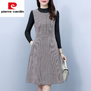 皮爾卡丹（pierre cardin）千鳥格毛呢背心連衣裙修身顯瘦打底毛衣兩裝女秋冬季新款20252025 850黑色毛衣+咖啡色背心裙 M 100斤以內(nèi)