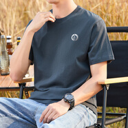 賓色重磅純棉t恤男短袖夏季青年時(shí)尚潮透氣夏季t恤外穿百搭全棉T上衣 深灰色 S【適合90-100斤】