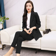 大碼女裝2025春秋職業(yè)西服外套胖mm通勤OL面試正裝氣質(zhì)西裝女上衣 黑色【西裝外套+小腳褲】 M 【建議90-100斤】