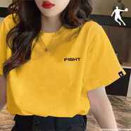 喬丹 短袖t恤女2024夏季新款圓領(lǐng)透氣舒適運動半袖T恤衫跑步健身服女 琉璃黃(寬松) XL /180