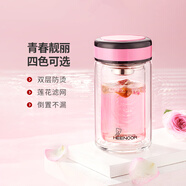 希諾（heenoor）雙層玻璃杯男士商務(wù)辦公泡茶杯帶濾網(wǎng)車(chē)載便攜水杯大容量禮品杯子 粉色220ml-矮萌款【升級珠光蓋】 高硼硅玻璃杯體（帶濾網(wǎng)）